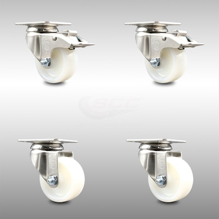 Service Caster 3 Inch 316SS Nylon Wheel Swivel Top Plate Caster Lock Brakes SCC, 2PK SCC-SS316TTL20S314-NYS-2-S-2